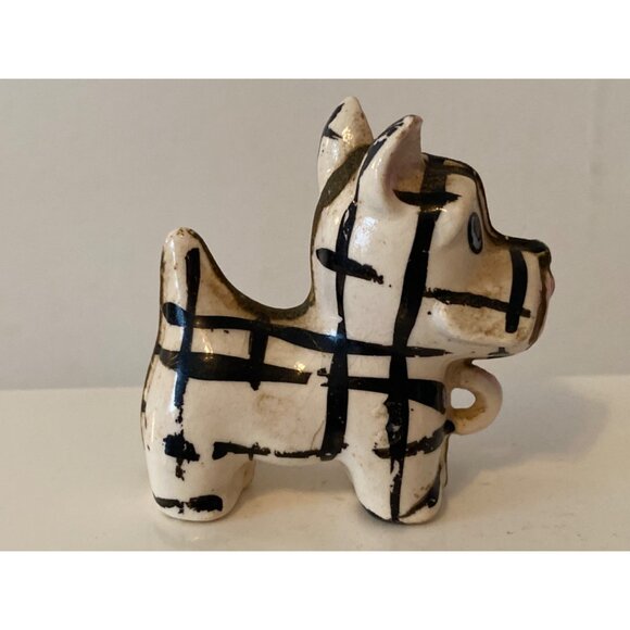 Scottie Terrier Dog Black White Plaid Puppy Porcelain Figurine Vintage - Picture 6 of 9